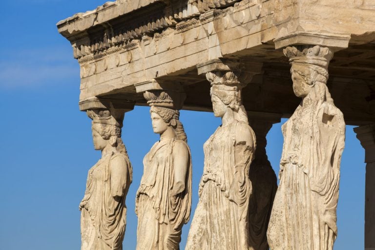 caryatides statues in parthenon acropolis athens